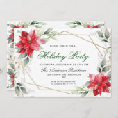 Red Poinsettia Holly Weihnachtsfeier Einladung (Vorne/Hinten)
