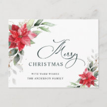 Red Poinsettia Holly Weihnachtsfeiertag Gruß