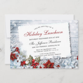 Red Poinsettia Holly Weihnachtsfeiertag Mittagesse Einladung