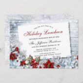Red Poinsettia Holly Weihnachtsfeiertag Mittagesse Einladung (Vorne/Hinten)