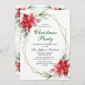 Red Poinsettia Holly Weihnachtsweihnachtsfest Part Einladung (Vorne/Hinten)