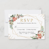 Red Poinsettia Ivory Floral Geometric Gold Wedding RSVP Karte (Vorderseite)