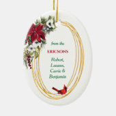 Red Poinsettia Kardinal Goldrahmen Weihnachten Keramik Ornament (Hinten)