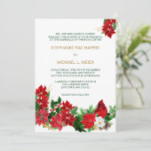 Red Poinsettia Kardinal Weihnachtsaufenthalt Einla Einladung (Stehend Vorderseite)