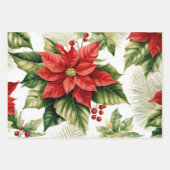 Red Poinsettia Karierter Weihnachtsferien Geschenkpapier Set (Vorderseite)