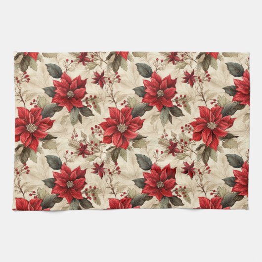 Red Poinsettia Kitchen Towel Classic Holiday Look Geschirrtuch (Horizontal)