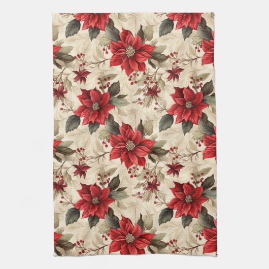 Red Poinsettia Kitchen Towel Classic Holiday Look Geschirrtuch (Vertikal)