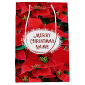Red Poinsettia Merry Christmas Mittlere Geschenktüte (Vorderseite)