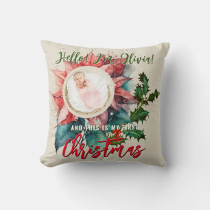 Red Poinsettia Mistletoe Baby Name Foto Weihnachte Kissen