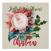 Red Poinsettia Mistletoe Baby Name Foto Weihnachte Poster (Vorderseite)
