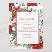 Red Poinsettia, Mistletoe, Berries Weihnachts-Part Einladung (Vorne/Hinten)