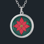 Red Poinsettia Necklace Gift Versilberte Kette<br><div class="desc">Das Design stammt aus der Originalkunst.</div>