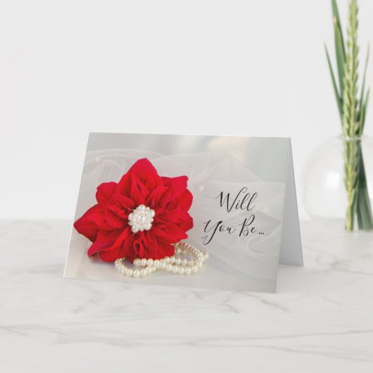 Red Poinsettia Pearls werden Sie meine Bridesmaid  Einladung (Vorderseite)