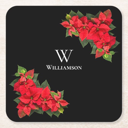 Red Poinsettia Personalisiert Rechteckiger Pappuntersetzer (Vorderseite)