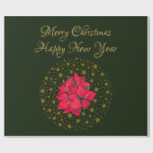 Red Poinsettia Pflanze auf Glitzer Sternenhimmel Geschenkpapier (Flach)
