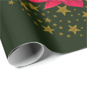 Red Poinsettia Pflanze auf Glitzer Sternenhimmel Geschenkpapier (Rolleneckpunkt)