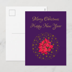 Red Poinsettia Pflanze auf Glitzer Sternenhimmel l Feiertagspostkarte
