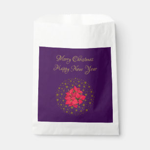 Red Poinsettia Pflanze auf Glitzer Sternenhimmel l Geschenktütchen