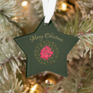 Red Poinsettia Pflanze auf Glitzer Sternenhimmel Ornament