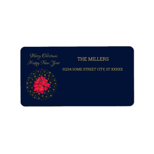 Red Poinsettia Pflanze über glitzernde Sternenblau Adressaufkleber (Vorne)