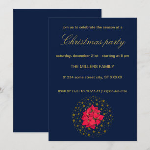Red Poinsettia Pflanze über glitzernde Sternenblau Einladung