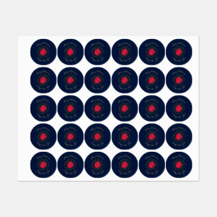 Red Poinsettia Pflanze über glitzernde Sternenblau Etiketten