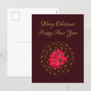 Red Poinsettia Pflanze über glitzernde Sternenhimm Feiertagspostkarte