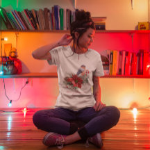 Red Poinsettia Pine Cone Bird Frohe Weihnachten