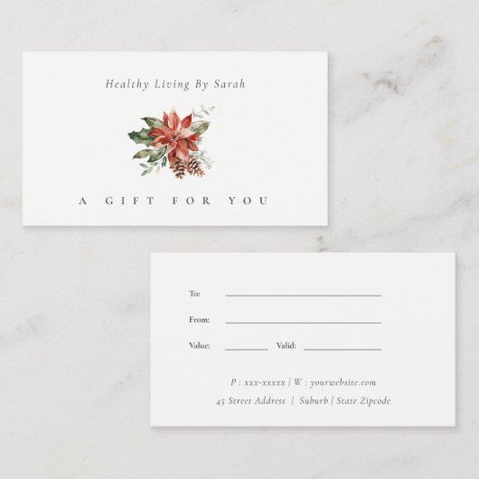 Red Poinsettia Pine Cone Festivals Geschenkgutsche Visitenkarte (Vorne/Hinten)