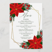 Red Poinsettia Pine Greenerity Tree Blätter Weihna Menükarte (Vorderseite)