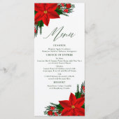 Red Poinsettia Pine Greenerity Tree Blätter Weihna Menükarte (Vorderseite)