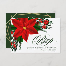 Red Poinsettia Pine Greenerity Weihnachten Hochzei RSVP Karte