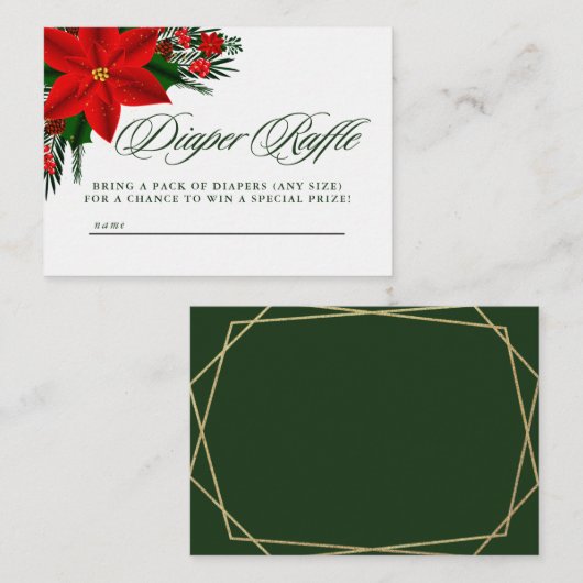 Red Poinsettia Pine Greenery Baby Diaper Raffle Begleitkarte (Vorne/Hinten)