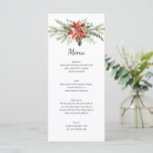 Red Poinsettia Pine und Evergreen Wedding Menu Menükarte (Stehend Vorderseite)