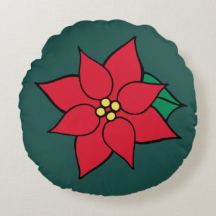 Red Poinsettia Rundkissen Rundes Kissen
