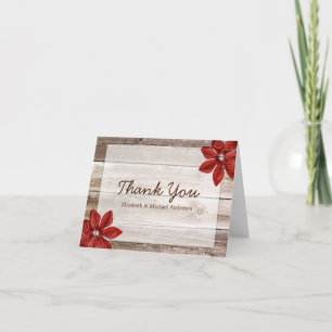 Red Poinsettia Rustic Barn Wood Vielen Dank Dankeskarte