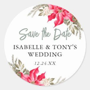 Red Poinsettia Save the Date Custom Umschlag Aufkl Runder Aufkleber
