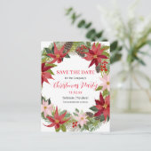 Red Poinsettia | Save the Date Weihnachts-Party Ankündigungspostkarte (Stehend Vorderseite)