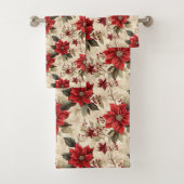 Red Poinsettia Tablecloth Classic Holiday Decor Badhandtuch Set (Insitu)