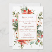 Red Poinsettia und Evergreens Weihnachts-Party Einladung (Vorderseite)