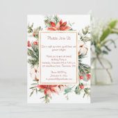 Red Poinsettia und Evergreens Weihnachts-Party Einladung (Stehend Vorderseite)