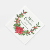 Red Poinsettia und Holly Berry Weihnachtskranz Serviette (Ecke)
