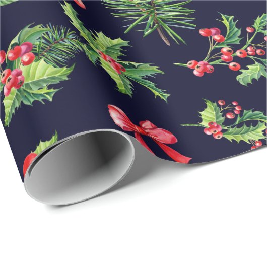 Red Poinsettia und Holly Hübsch Roll of Geschenkpapier (Rolleneckpunkt)