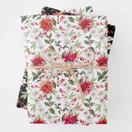 Red Poinsettia und Paperwhite Weihnachtsmuster Geschenkpapier Set (Beispiel)