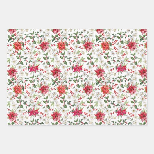 Red Poinsettia und Paperwhite Weihnachtsmuster Geschenkpapier Set (Vorderseite)