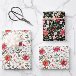 Red Poinsettia und Paperwhite Weihnachtsmuster Geschenkpapier Set