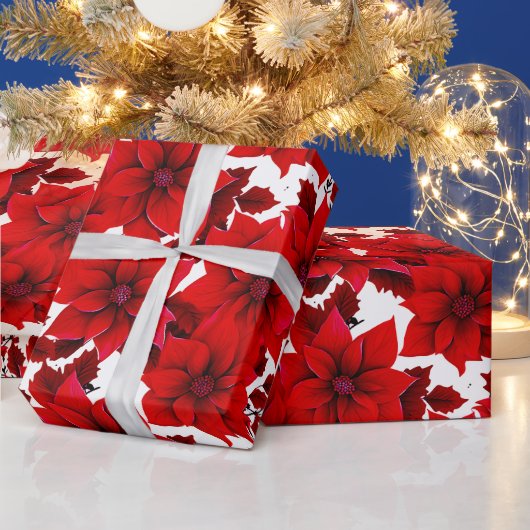 Red Poinsettia Vintage Pastete Weihnachten Nahtlos Geschenkpapier (Feiertage)