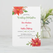 Red Poinsettia Watercolor Blumenweihnachtsfeier Einladung (Stehend Vorderseite)