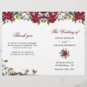Red Poinsettia Watercolor Folded Wedding Program (Vorderseite)