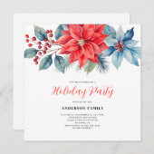 Red Poinsettia Watercolor Weihnachten Einladung (Vorne/Hinten)